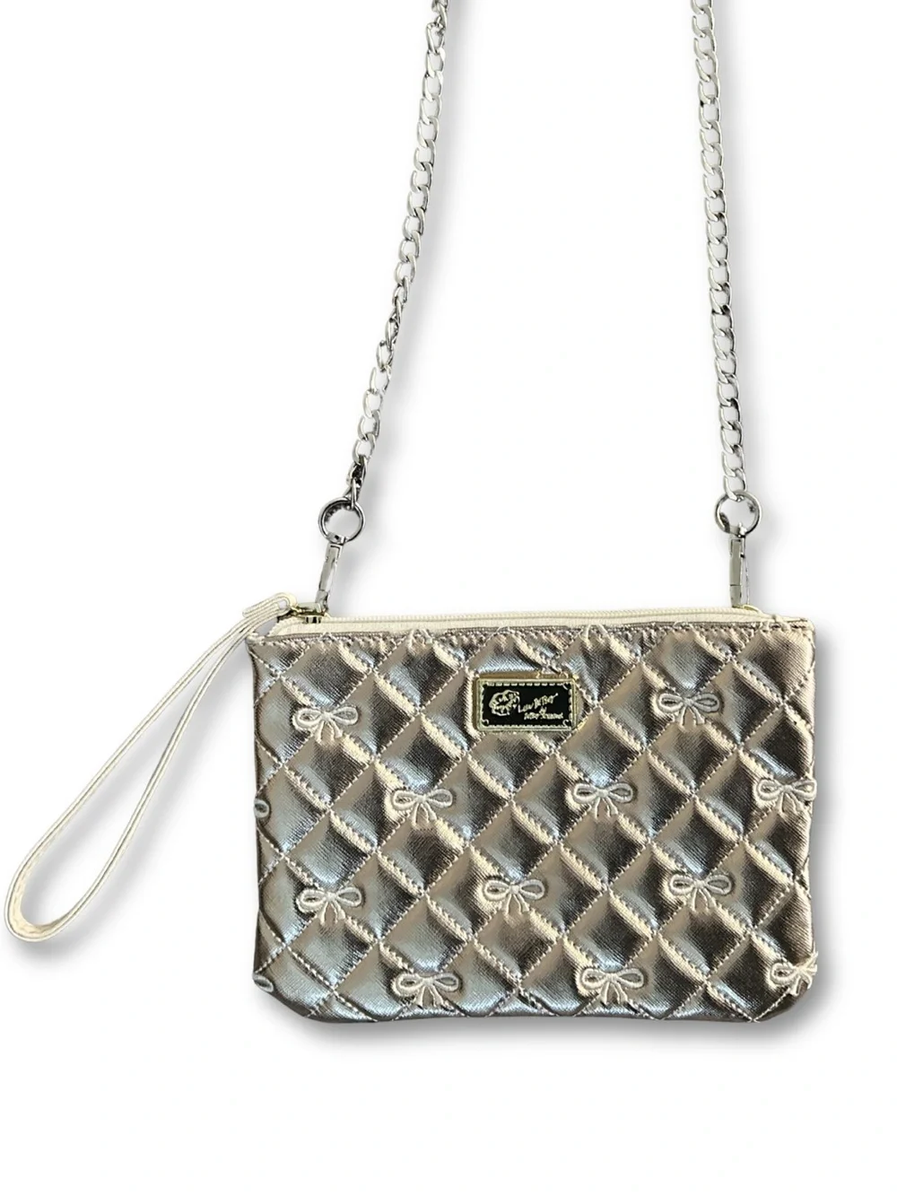 Luv Betsey Johnson Wristlet Rose Gold Quilted Clutch Bow Purse Metallic